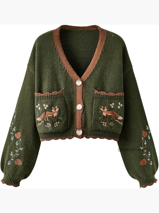 Sweaters - Women's Floral Cropped Cardigan Embroidered Open Front Western Sweater Fall